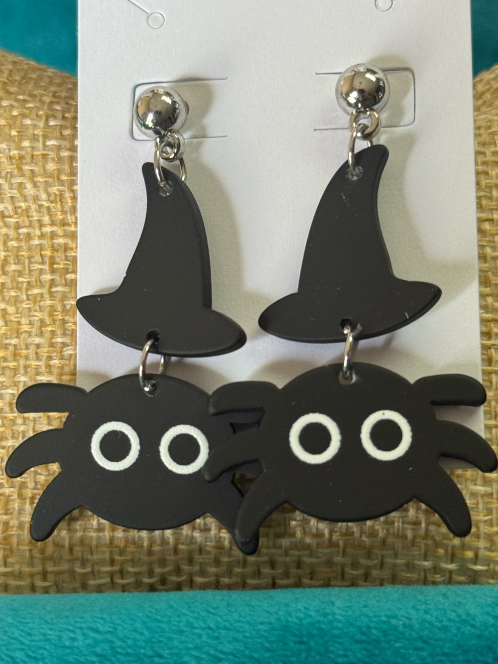 Cute Black Spider Witch Hat Dangle Earrings